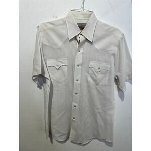 Vintage AUTHENTIC WESTERN Mens White Pearl Snap Collared Button Up Shirt Size 16